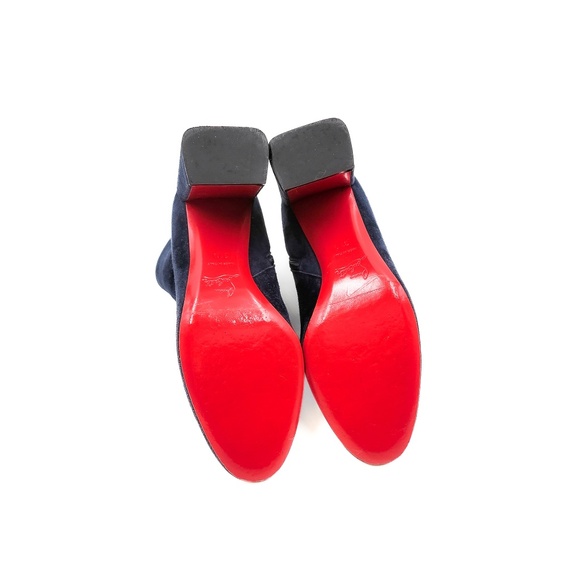 Christian Louboutin Navy Suede Block Heel Ankle Boots EU 37.5 - Picture 9 of 10